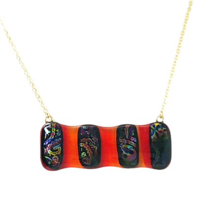 Dichroic paisley skulls on red fused glass necklace - Thumbnail 4