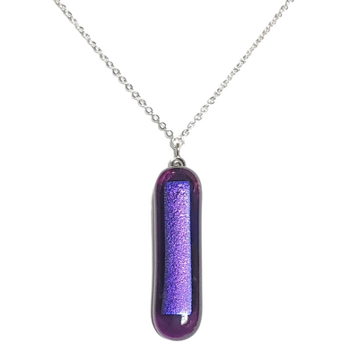 Purple dichroic on transparent purple fused glass necklace