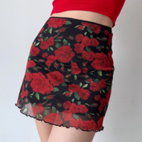 Vintage Rose Print Mesh Skirt - Thumbnail 2