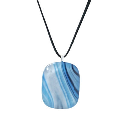 Marbled blues fused glass necklace