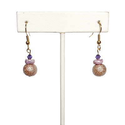 Iridescent taupe and purple crystal earrings