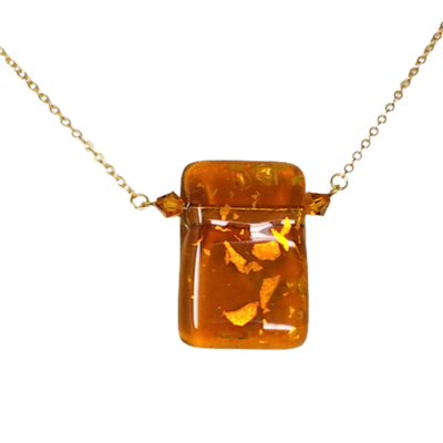 Golden flecked dichroic fused glass necklace