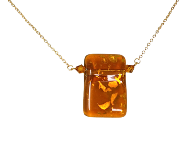 Golden Flecked Dichroic Fused Glass Necklace