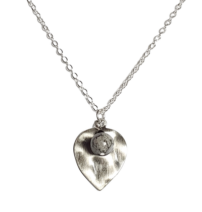 Gray Crazy Lace and Leaf Pendant Necklace