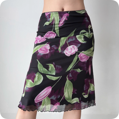 Retro floral print fishtail skirt