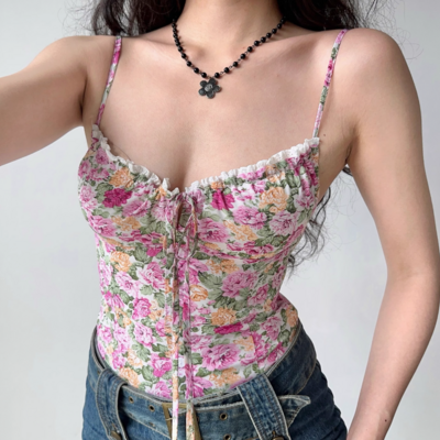 Lace hollow strap floral camisole