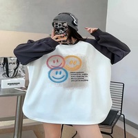 Retro round neck sweatshirt women's oversize casual tops smiley face pullover - Thumbnail 1
