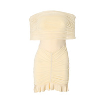 Tulle Pleated Mesh Backless Miniskirt - Thumbnail 4