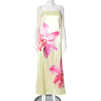Strapless hollow back iron mouth flower print long skirt - Thumbnail 4