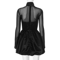 Half-high collar mesh splicing revealing long sleeve waist bud skirt - Thumbnail 2
