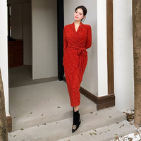 Plus size women's new retro lace jacquard sexy hip dress - Thumbnail 2