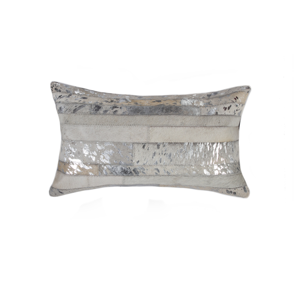 Natural Home Decor Torino Madrid Cowhide Pillow | Grey & silver | 12"x20" | 676685045607