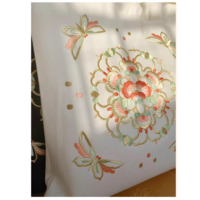 Round flower embroidery New Chinese style embroidered canvas bag crossbody handbag eco-friendly bag - Thumbnail 3