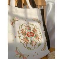 Round flower embroidery New Chinese style embroidered canvas bag crossbody handbag eco-friendly bag - Thumbnail 4
