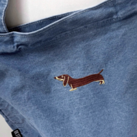 Dachshund embroidered distressed crossbody single shoulder handbag denim canvas bag - Thumbnail 7
