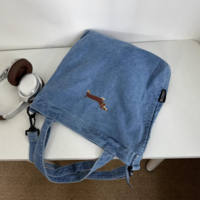 Dachshund embroidered distressed crossbody single shoulder handbag denim canvas bag - Thumbnail 8