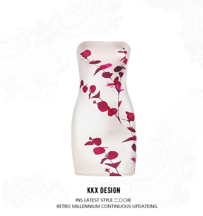 Sexy tube top mini skirt party print hip skirt dress