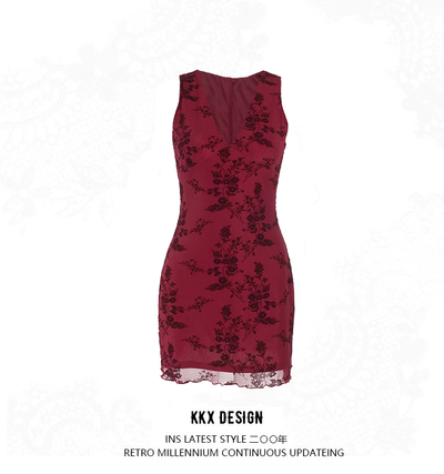 Sexy hip skirt vest v-neck short skirt dress