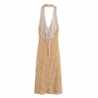 Sequined mid-length sexy halterneck dress - Thumbnail 1