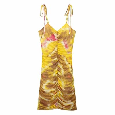 Fashion silk screen printed short sling dress - Thumbnail 4