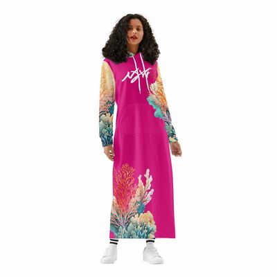 Coral hoodie dress fusia pink