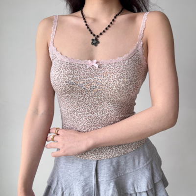 Women's leopard print top lace camisole
