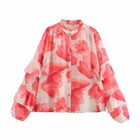 Simple holiday style casual chiffon lace sleeves layered shirt - Thumbnail 1