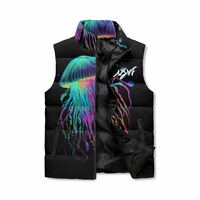 Adult Unisex Neon Jelly Fish Black Zip Up Puffer Vest - Thumbnail 1