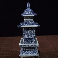 Chinese antique Jingdezhen blue and white pagoda jar hand drawn Qianlong mark - Thumbnail 3