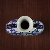 China Jingdezhen ceramics, blue and white porcelain, hand-painted double-eared flat bottle with lotus pattern - Thumbnail 4