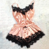  Women Sexy Lace Trim Satin Cami Top Pajama Sets  - Thumbnail 1