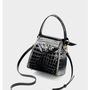 Women Genuine Leather Handbags Crocodile Pattern Handheld Cross Bag Black-1