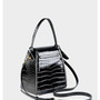 Women Genuine Leather Handbags Crocodile Pattern Handheld Cross Bag Black-3