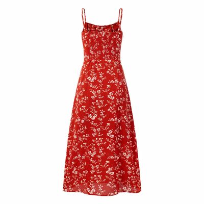 Holiday casual floral suspender maxi dress