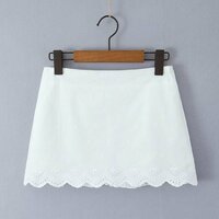 Pure white crochet lace high waist exposed navel lined mini skirt - Thumbnail 2