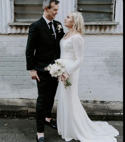 Simple Mermaid Sequins Lace Long Sleeve Wedding Dress Bridal Gown Wedding Gown
