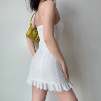 Hollow embroidery white dress short women's summer slim suspender skirt - Thumbnail 1