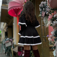 Ladies new lace splicing V-neck trumpet sleeve lace-up A-line dress - Thumbnail 3