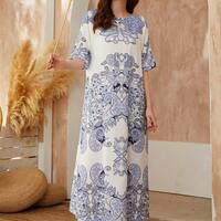 Blue casual print dress - Thumbnail 2