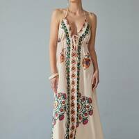 Fashionable resort style floral print suspender dress - Thumbnail 2