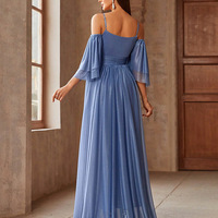 Elegant blue off-shoulder evening dress - Thumbnail 4