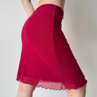 Red mesh skirt drape women's summer skirt - Thumbnail 1