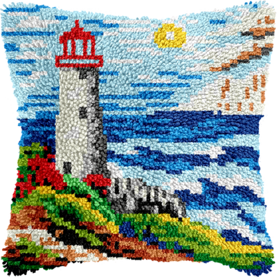 Lighthouse pillow cushion cover rug making latch hooking kit (43x43cm blank canvas) - Thumbnail 3