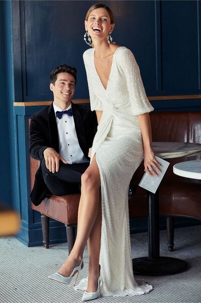 Sexy Wedding Dress, Deep V-neck Wedding Dress, High Split Wedding Gown Bridal Dress,1944
