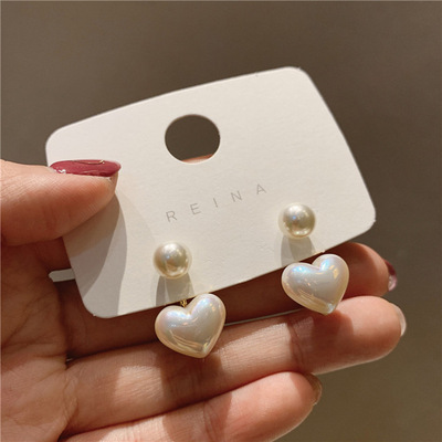Heart pearl earrings sweet elegant temperament women drop earring fashion jewelry
  