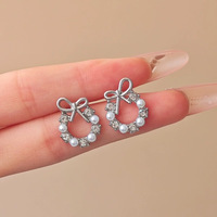   Fashion Rhinestone Imitation Pearl Round Bow Knot Earrings For Women - Thumbnail 1