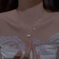 Shiny Butterfly Necklace Golden Crystal Pendant Collar Chain Necklace  - Thumbnail 1