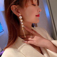 Elegant Long Tassel Earrings for Women Pearl Dangle Earring Party Wedding Jewelry Gifts - Thumbnail 2