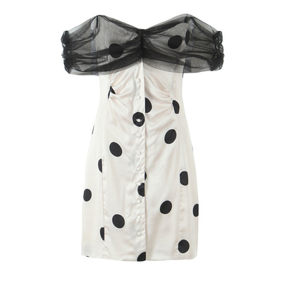 Off-shoulder polka dot mini single-breasted sleeveless tube top dress