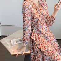 New Vintage French Style Floral Long Sleeve Dress  - Thumbnail 1